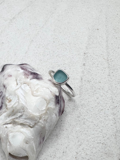 Light Blue Seaglass Ring Silver