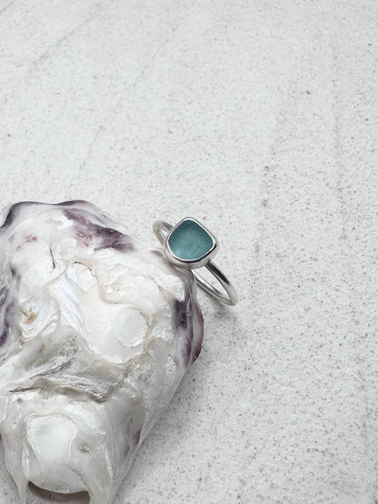 Light Blue Seaglass Ring Silver