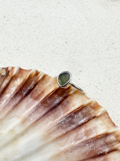 Green Seaglass Ring Silver