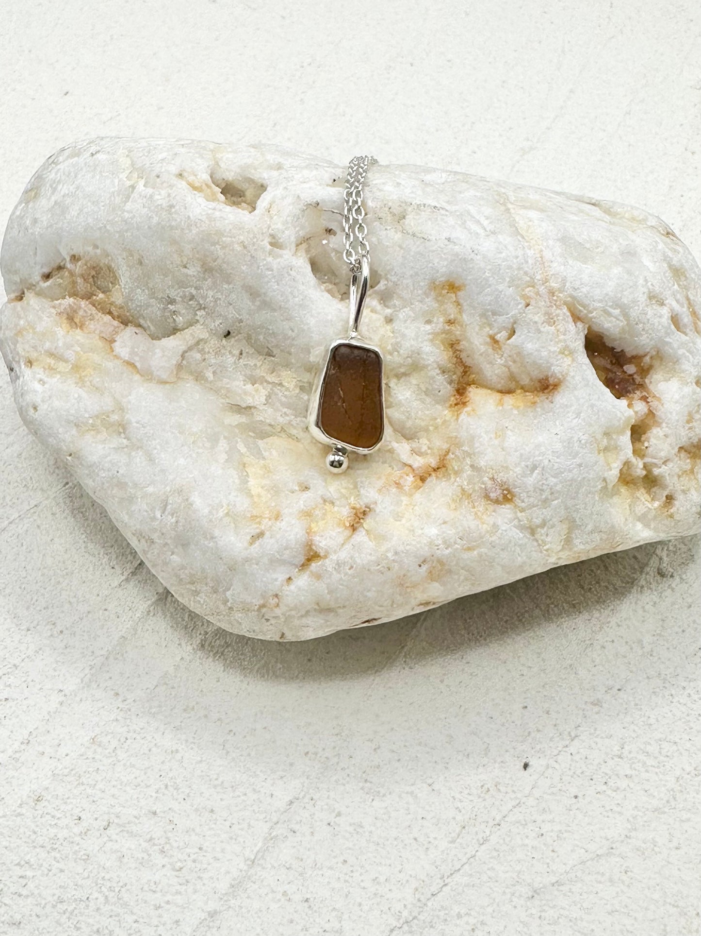 Amber Seaglass Pendant in Silver