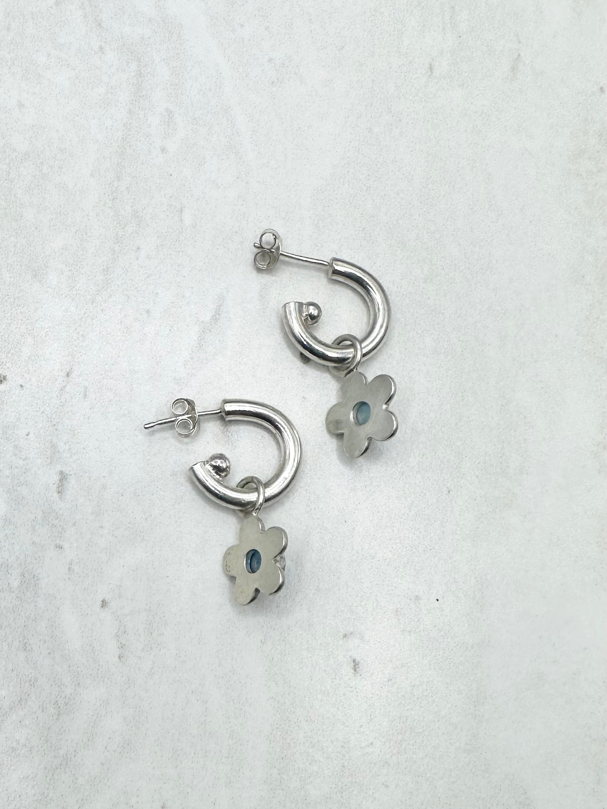 Blue Agate Flower Charms Silver