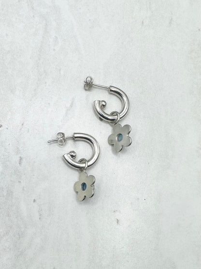 Blue Agate Flower Charms Silver