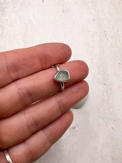 Light Blue Seaglass Ring Silver - I