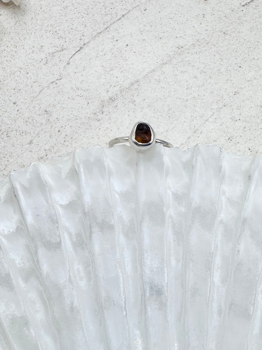 Silver Seaglass Ring in Amber