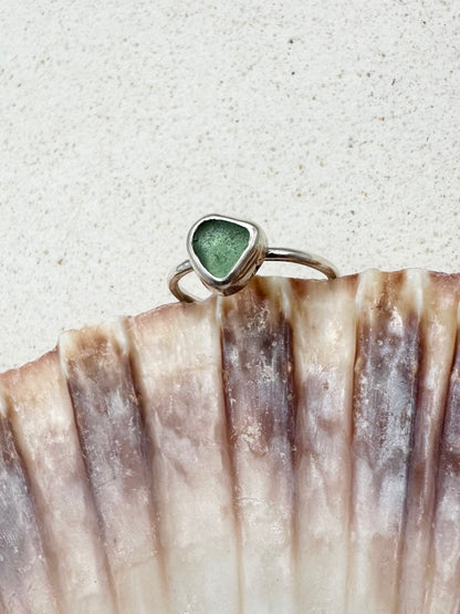 Teal Seaglass Ring Silver