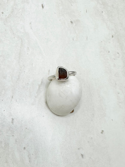 Amber Seaglass Ring Silver - L