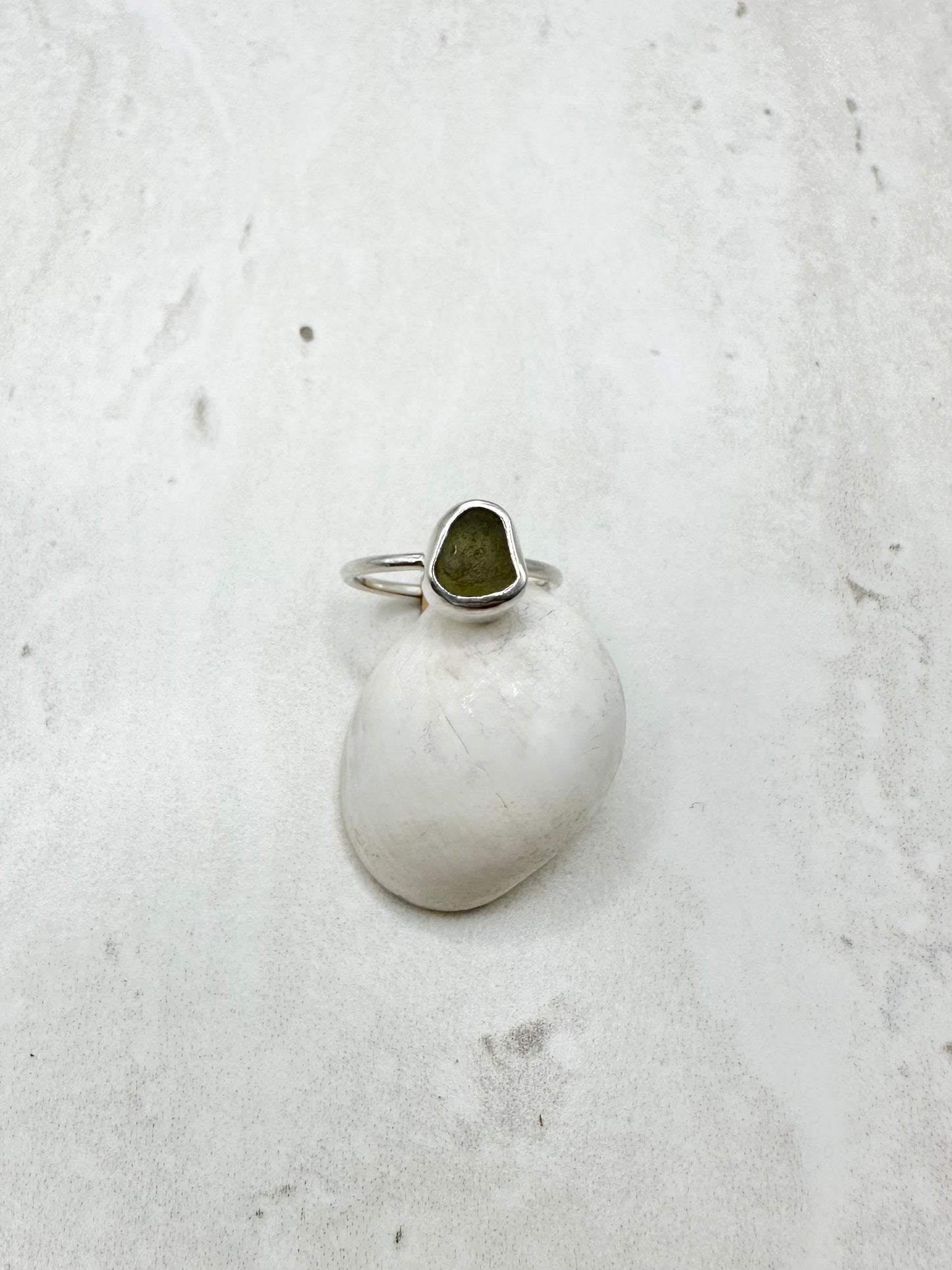 Light Green Seaglass Ring in Silver - K