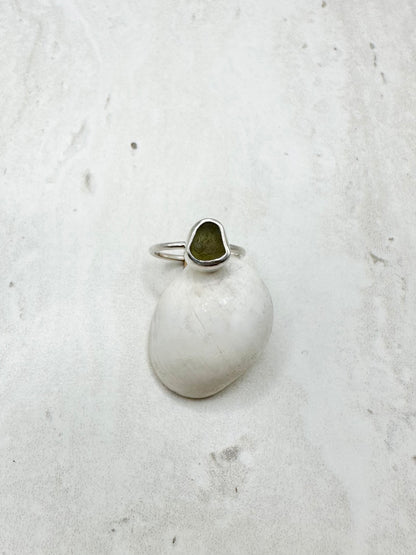 Light Green Seaglass Ring in Silver - K