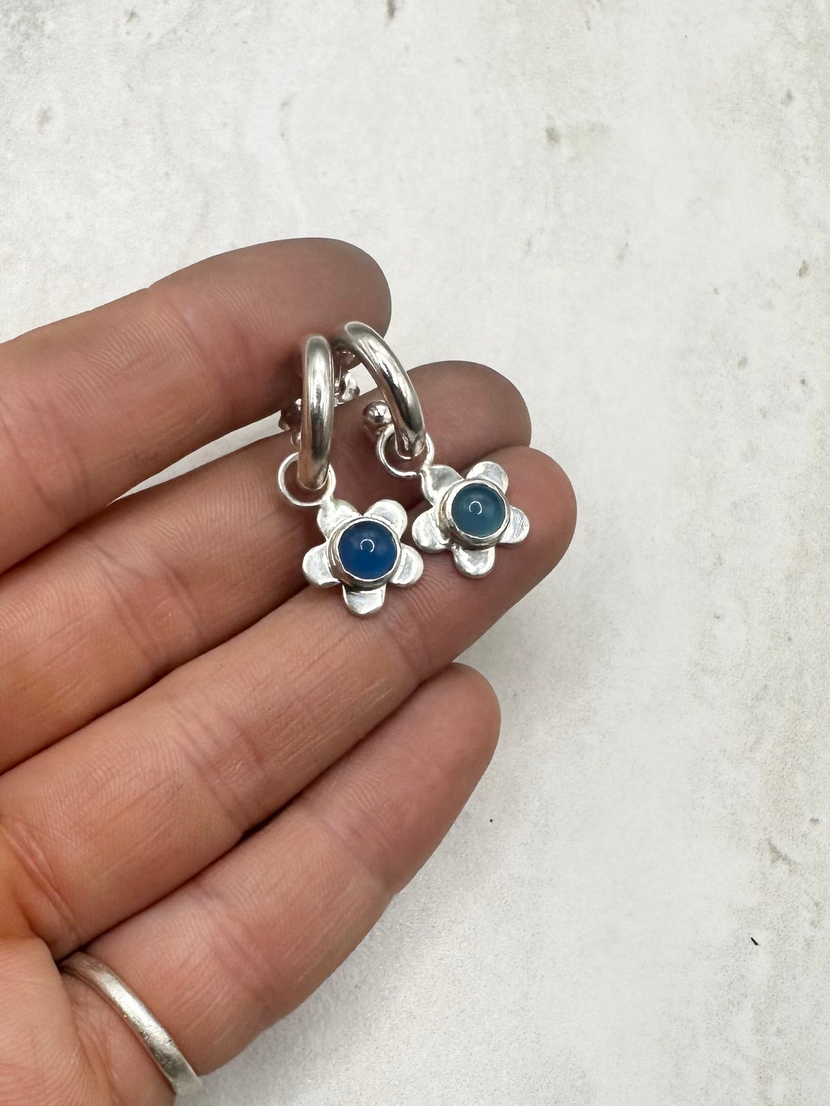Blue Agate Flower Charms Silver