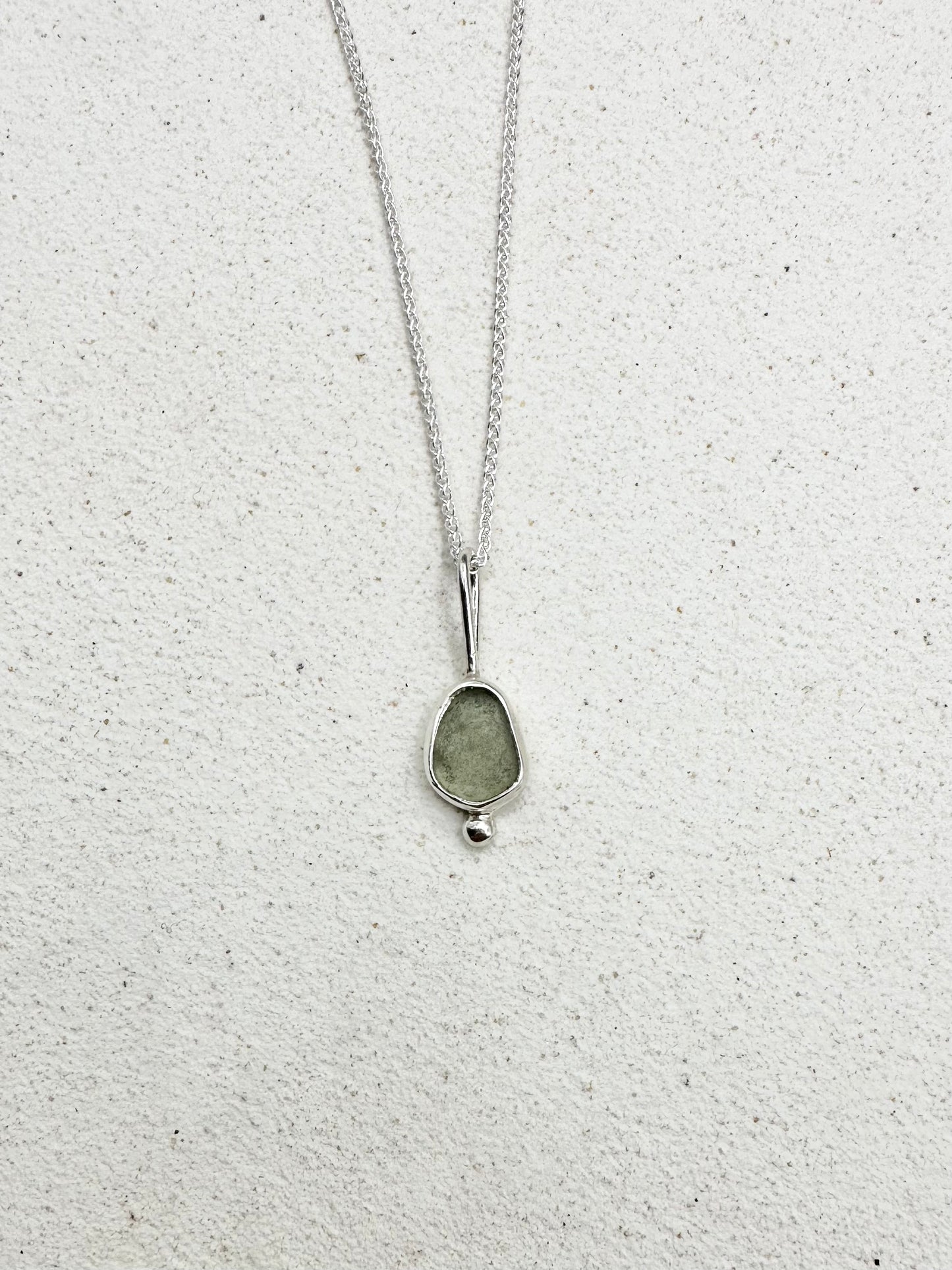 White Seaglass Pendant Silver