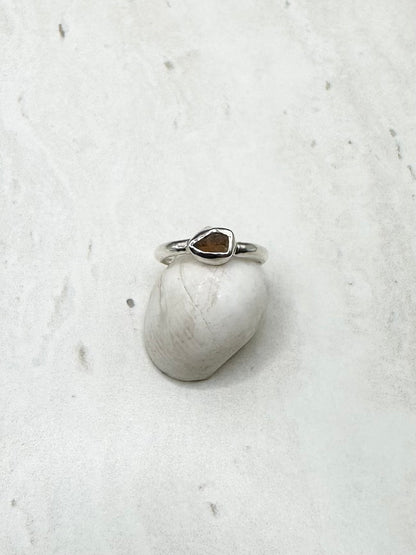 Amber Seaglass Ring Silver - P