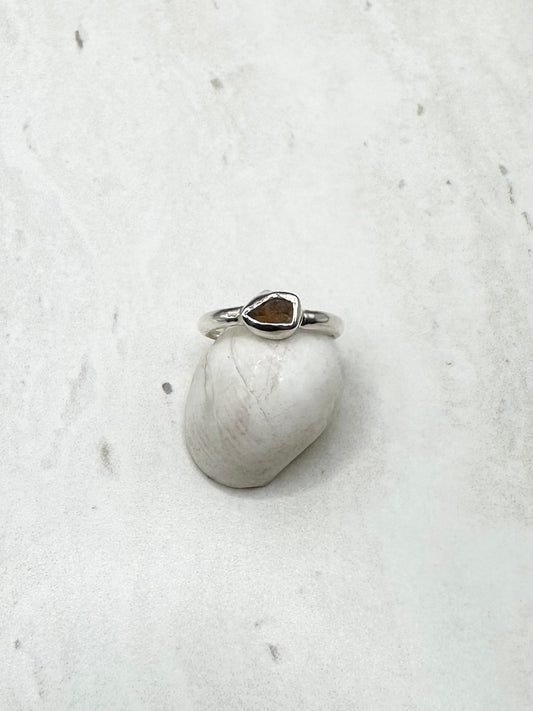 Amber Seaglass Ring Silver - P