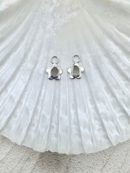 Flower Seaglass Charms in White