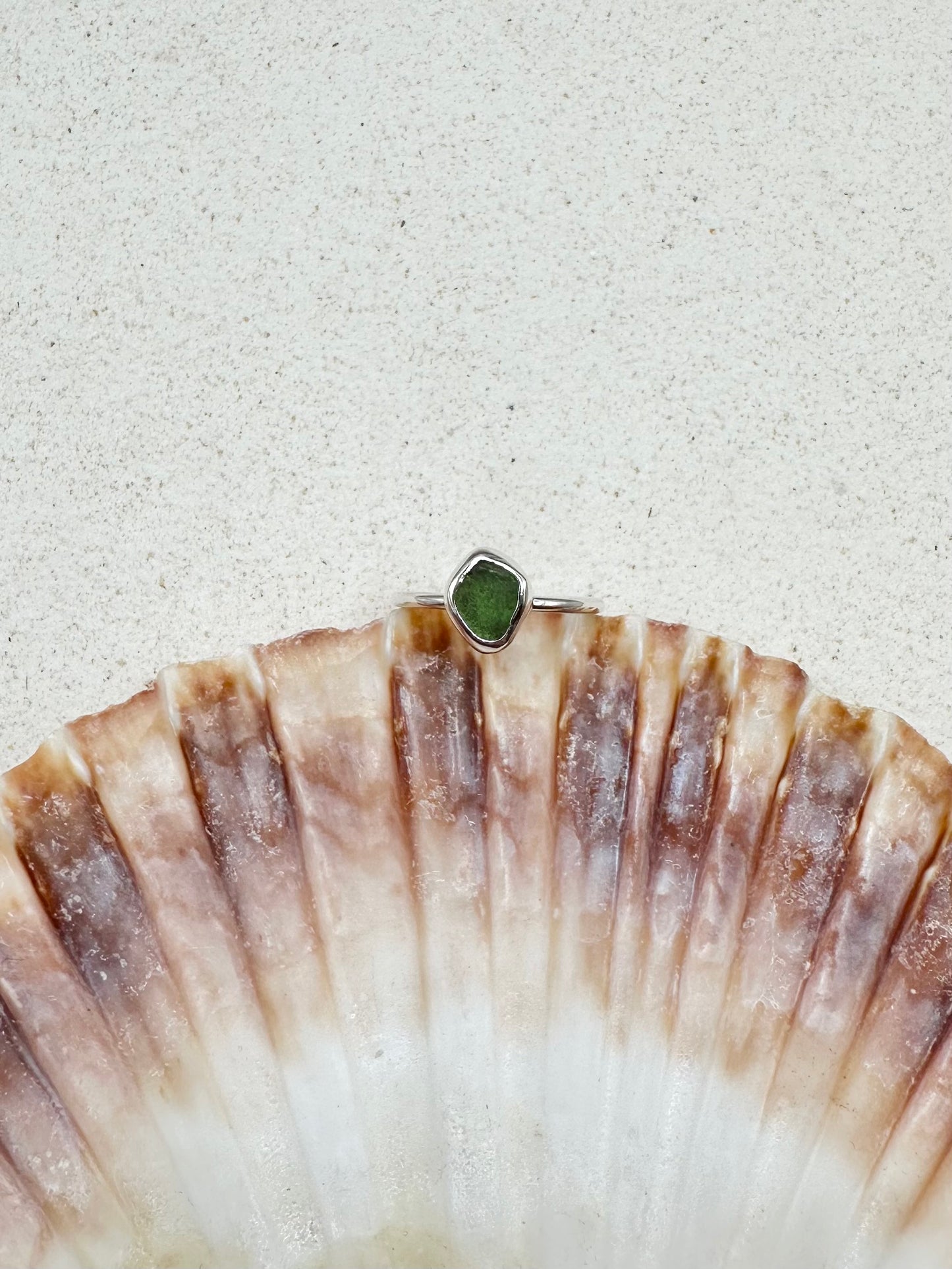 Green Seaglass Ring Silver