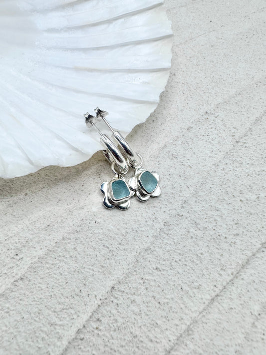Flower Seaglass Charms in Light Blue