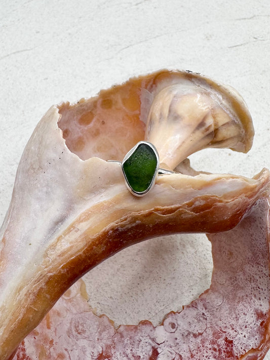 Green Seaglass Ring Silver