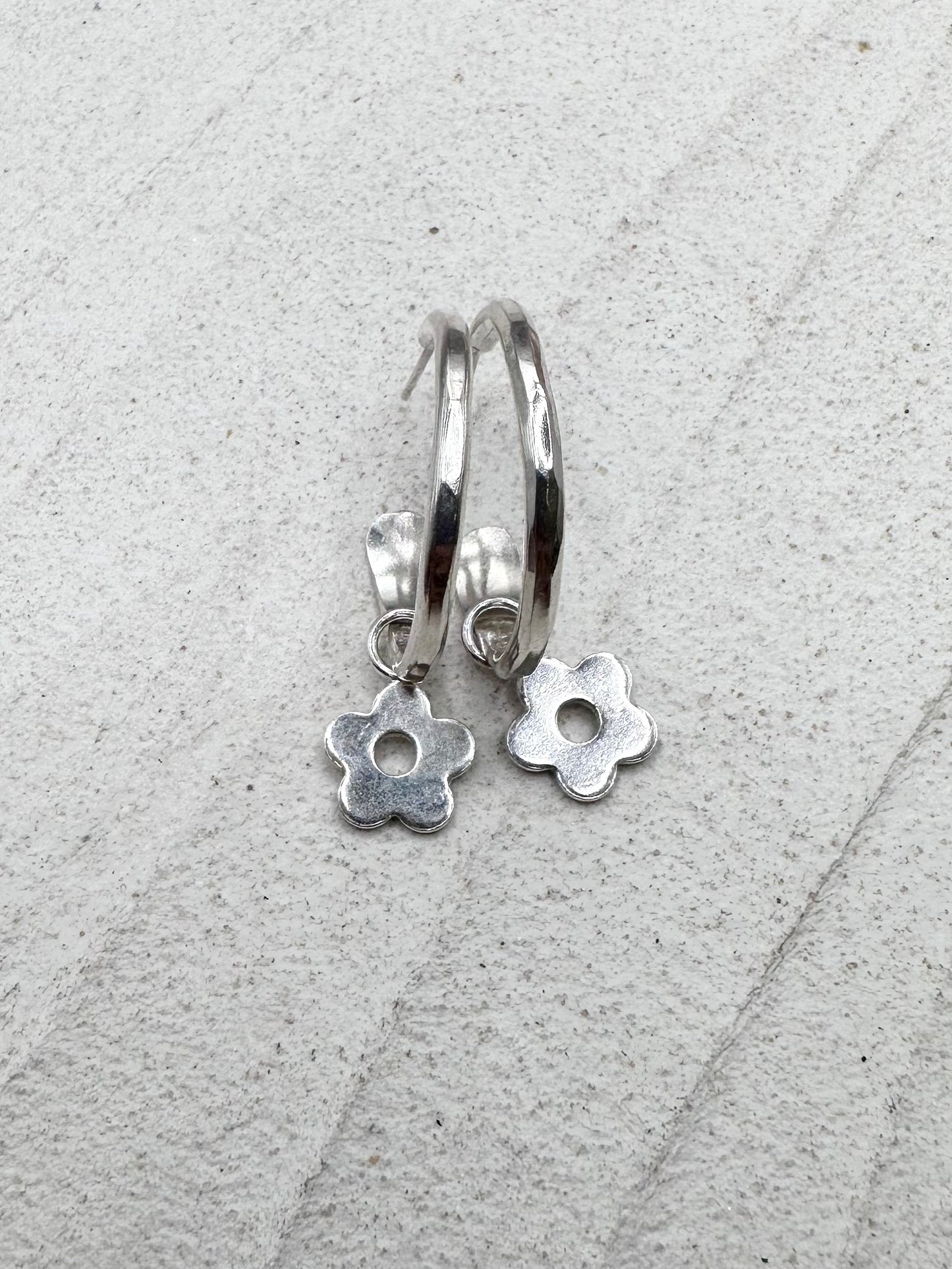 Little Flower Charm Hoop Earrings