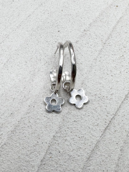 Little Flower Charm Hoop Earrings