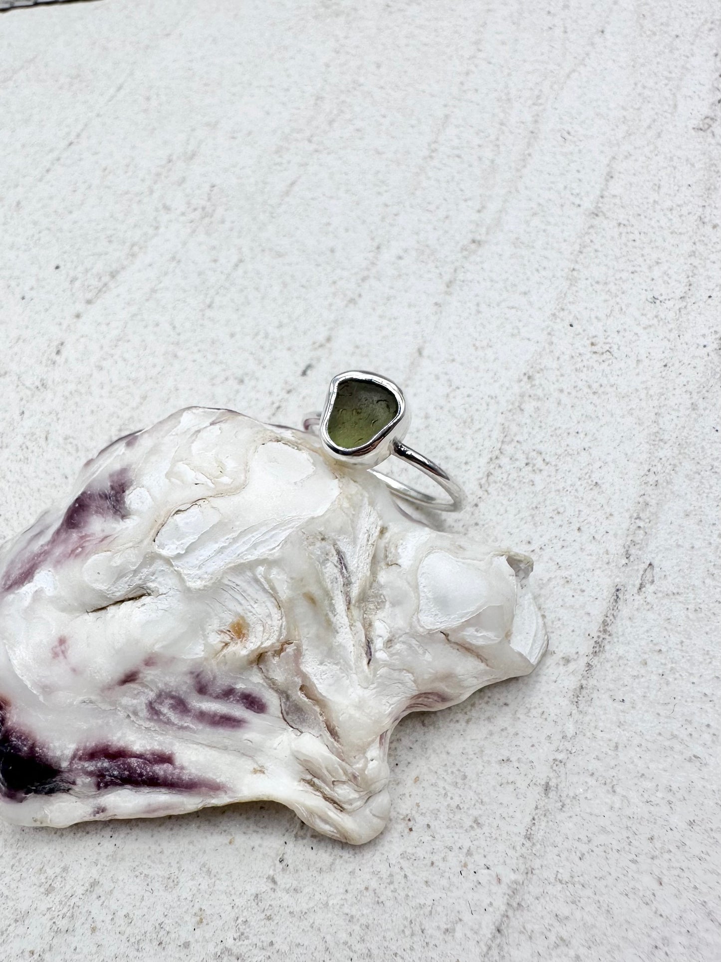 Light Green Seaglass Ring in Silver