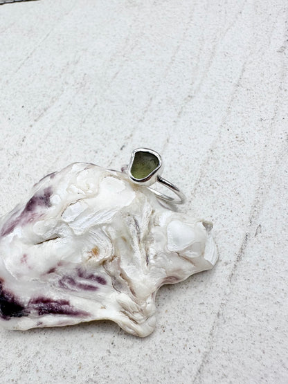 Light Green Seaglass Ring in Silver