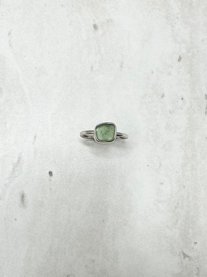 Green Seaglass Ring Silver - J