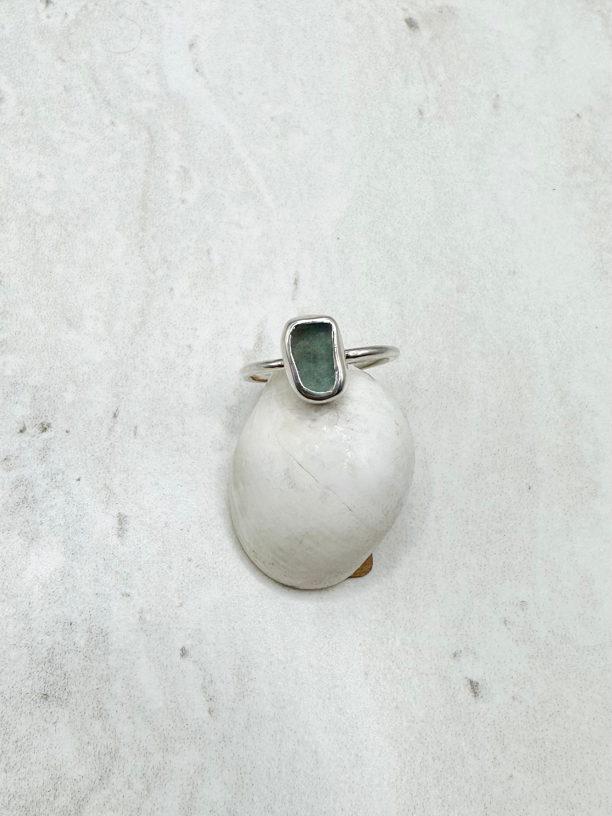 Light Blue Seaglass Ring Silver - M