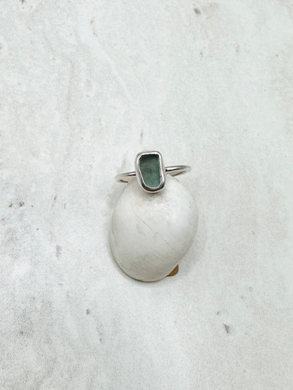 Light Blue Seaglass Ring Silver - M