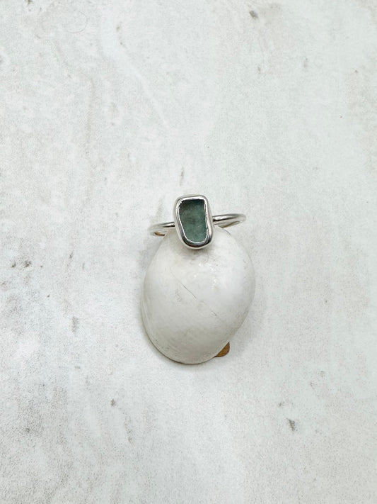 Light Blue Seaglass Ring Silver - M