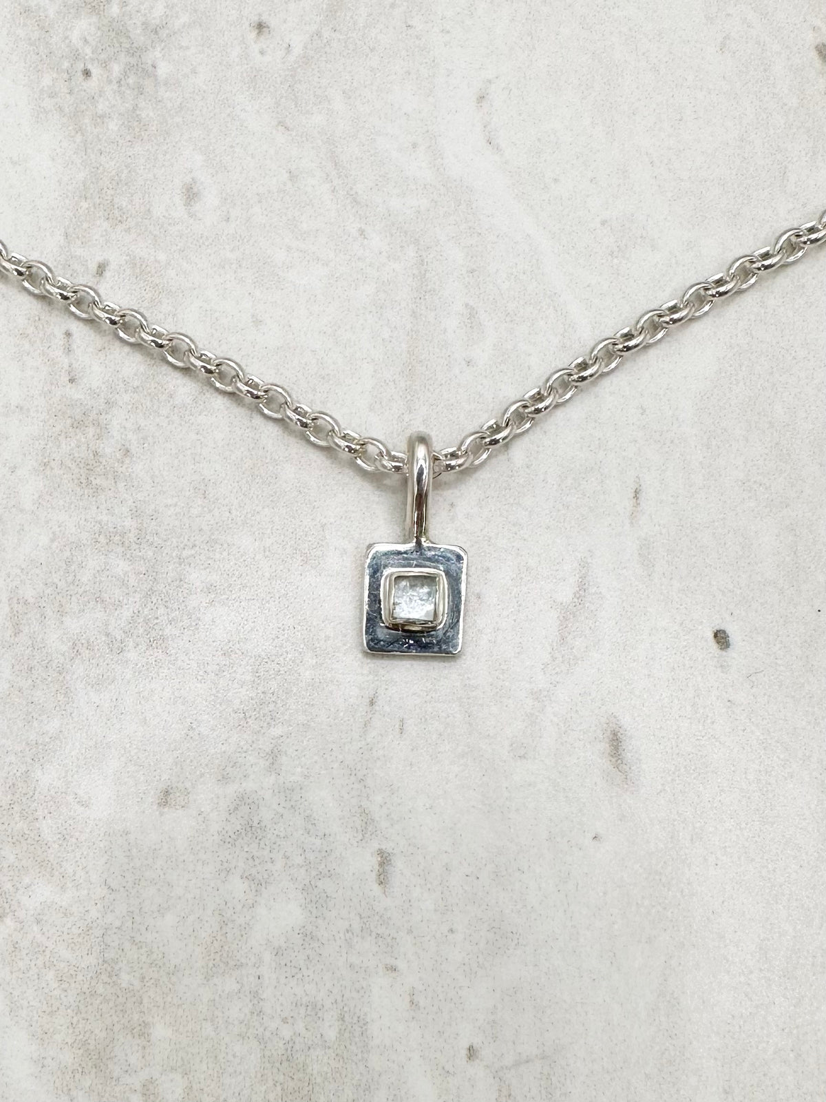 Square Aquamarine Pendant Silver