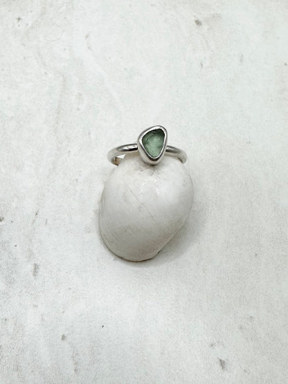 Light Blue Seaglass Ring Silver - M