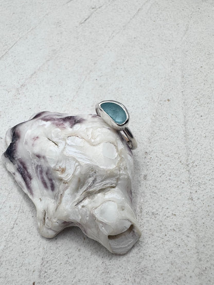 Light Blue Seaglass Ring Silver