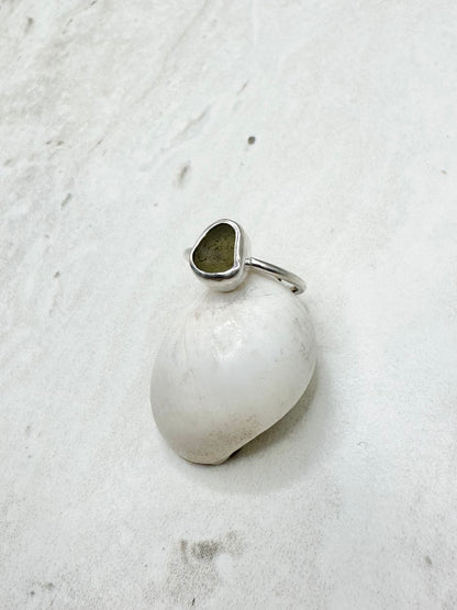 Light Green Seaglass Ring in Silver - K
