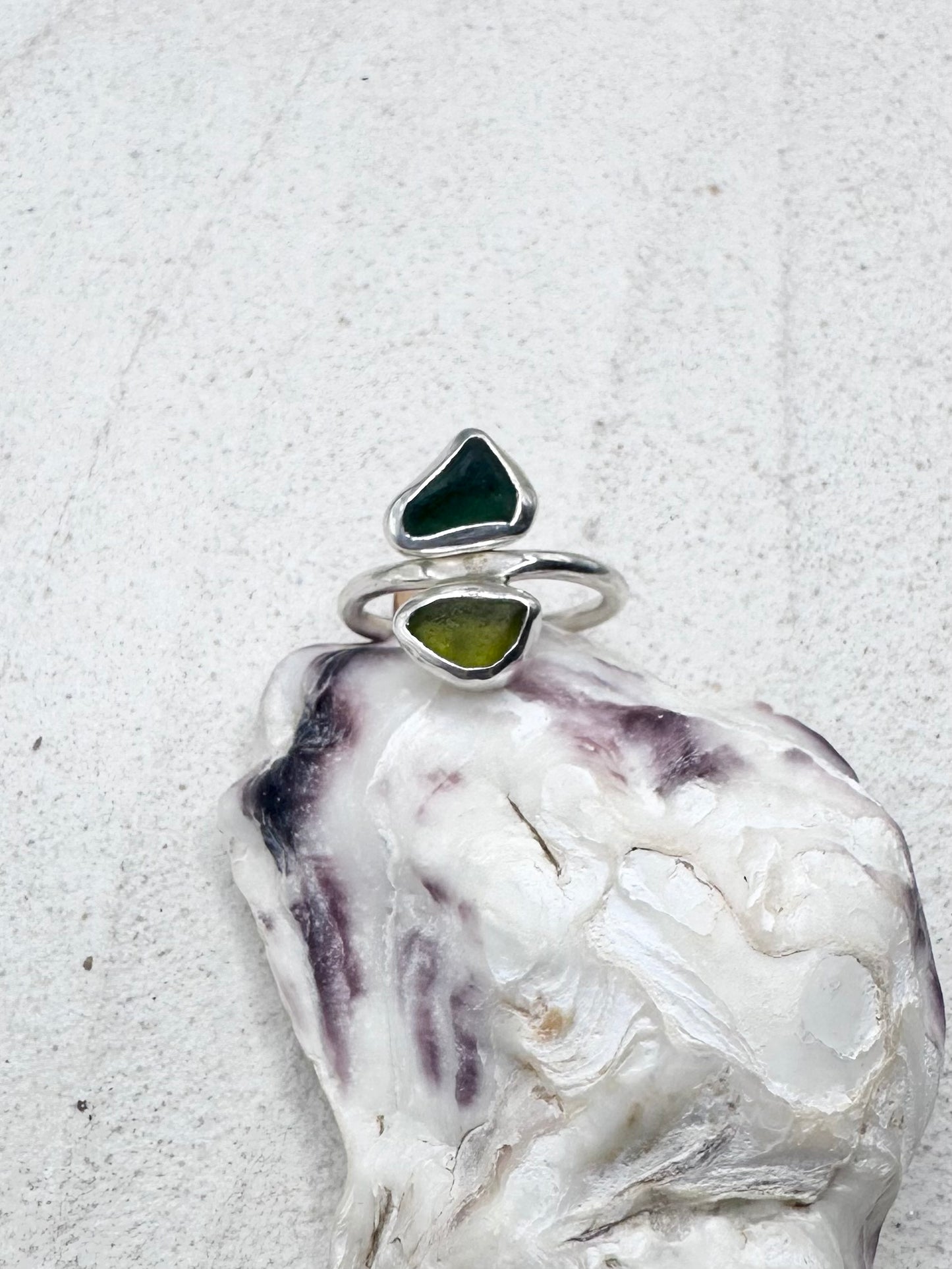 Green Seaglass Ring Silver