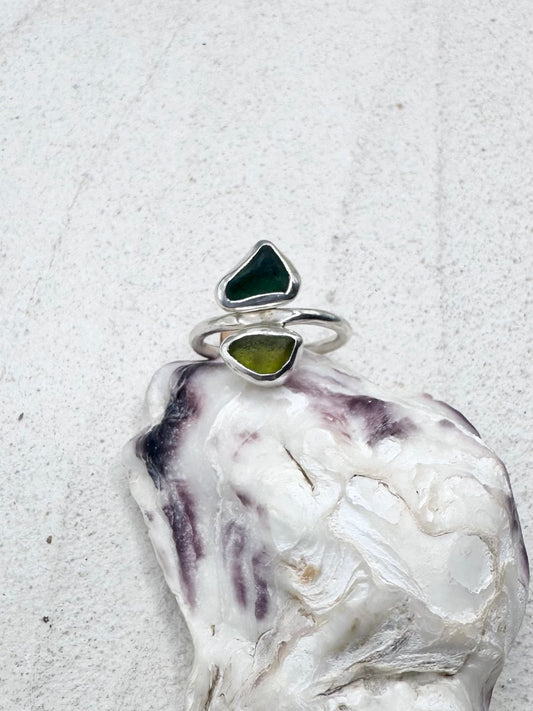 Green Seaglass Ring Silver