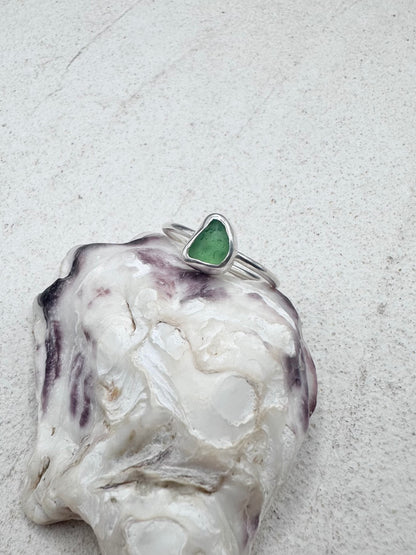 Light Green Seaglass Ring Silver