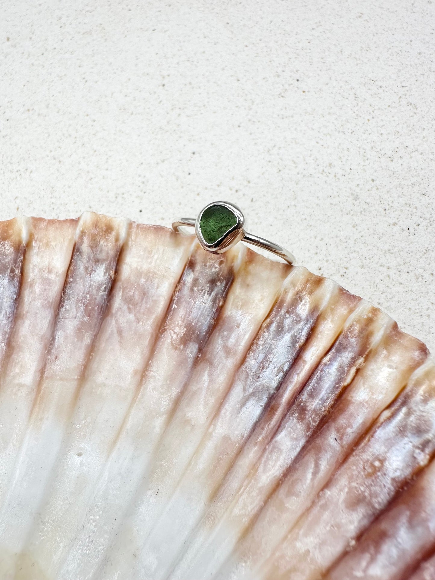 Green Seaglass Ring Silver