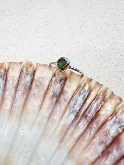 Green Seaglass Ring Silver
