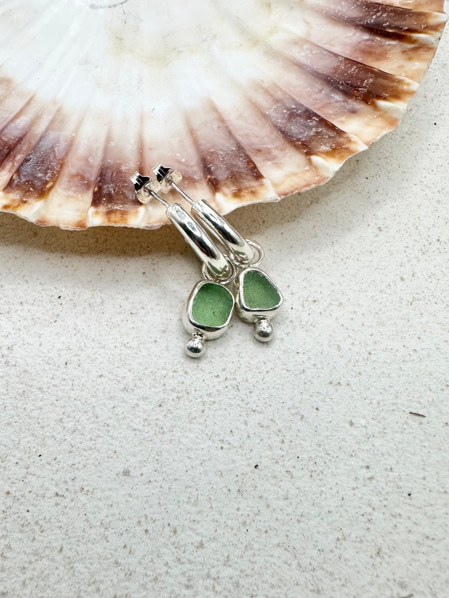 Green Seaglass Charms Silver