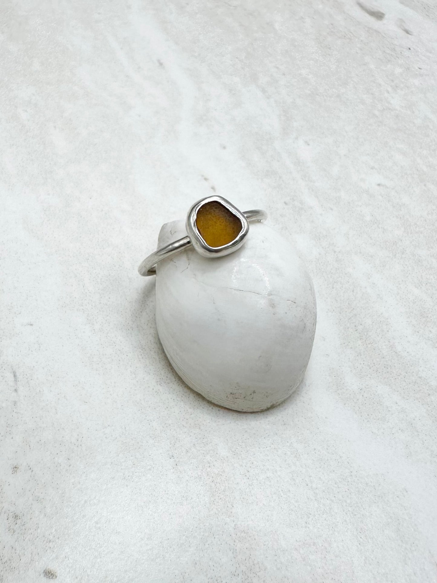 Amber Seaglass Ring Silver - N