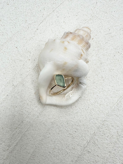 Gold Seaglass Ring in Teal