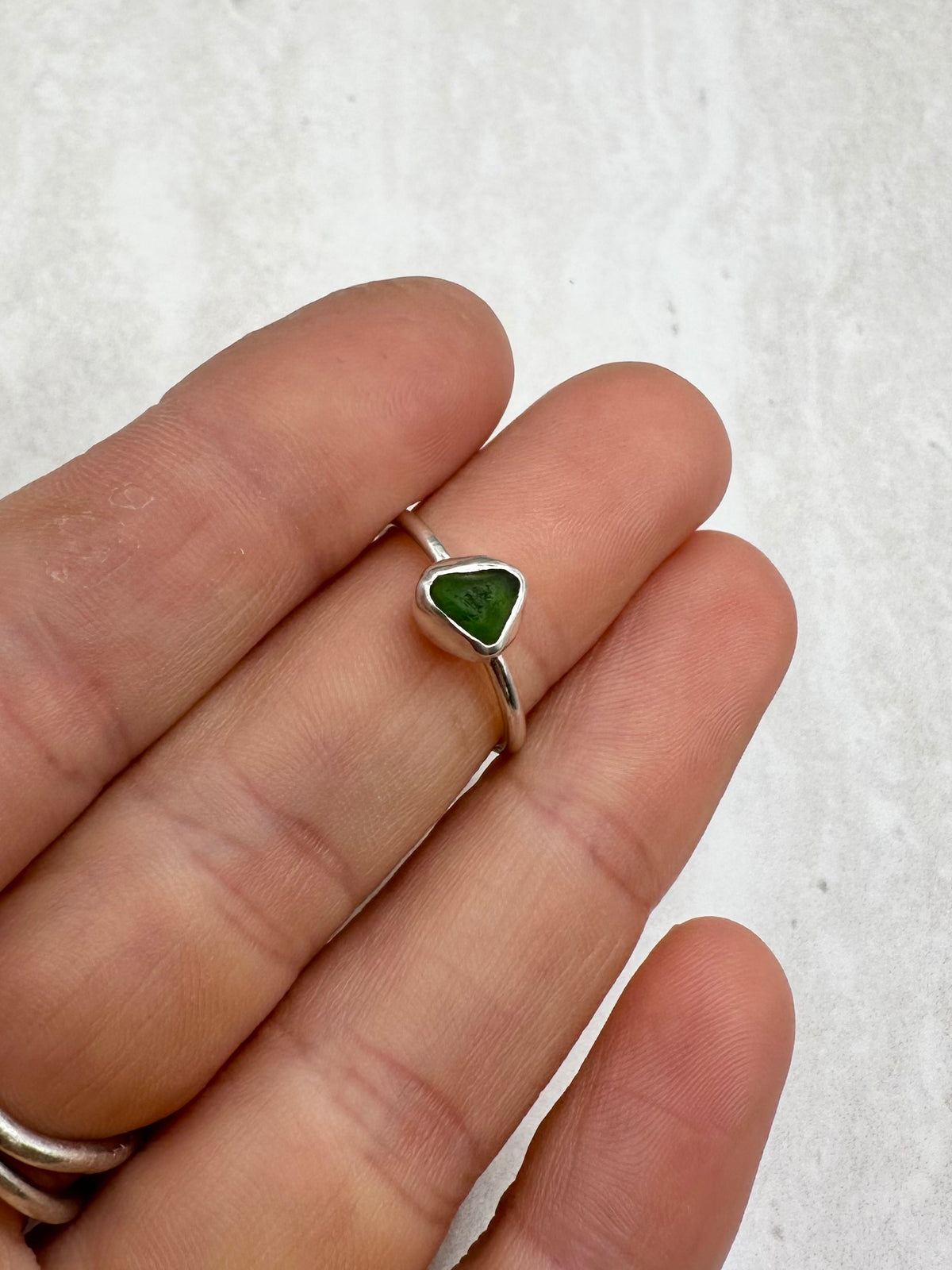 Green Seaglass Ring Silver - J