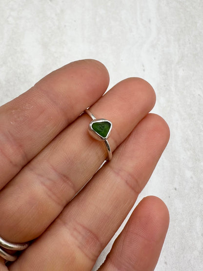 Green Seaglass Ring Silver - J