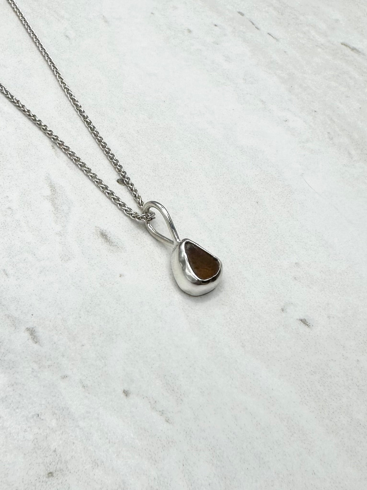 Amber Seaglass Pendant Silver