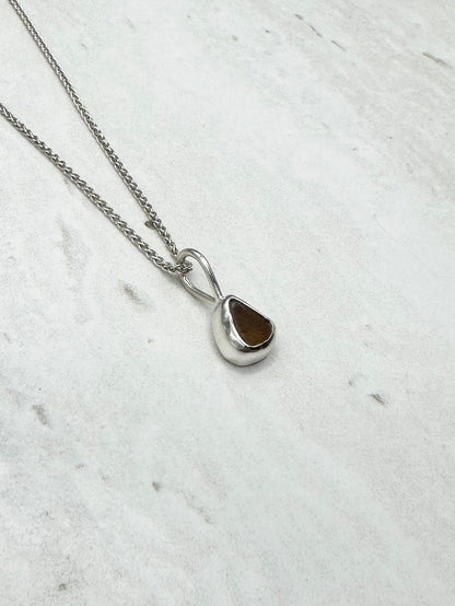 Amber Seaglass Pendant Silver