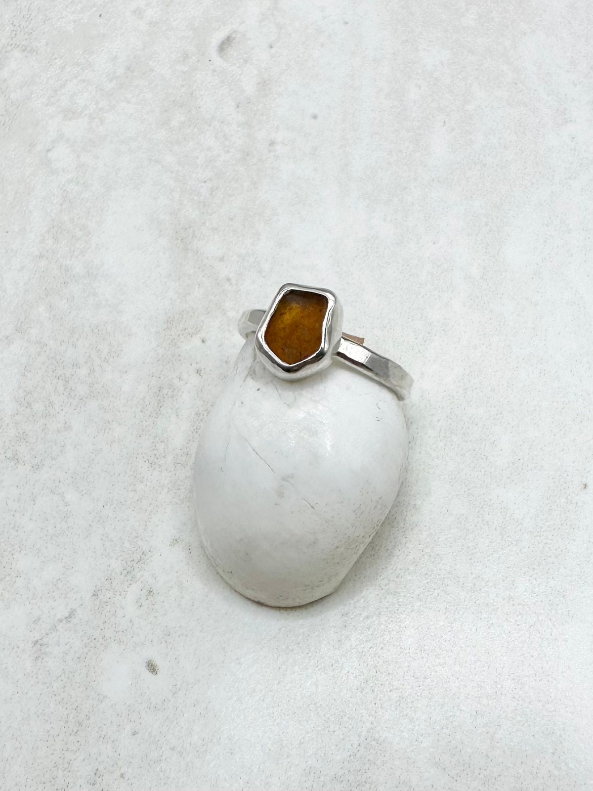 Amber Seaglass Ring Silver - N