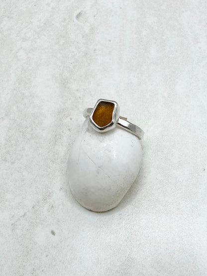 Amber Seaglass Ring Silver - N