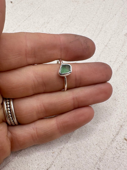 Teal Seaglass Ring in Silver