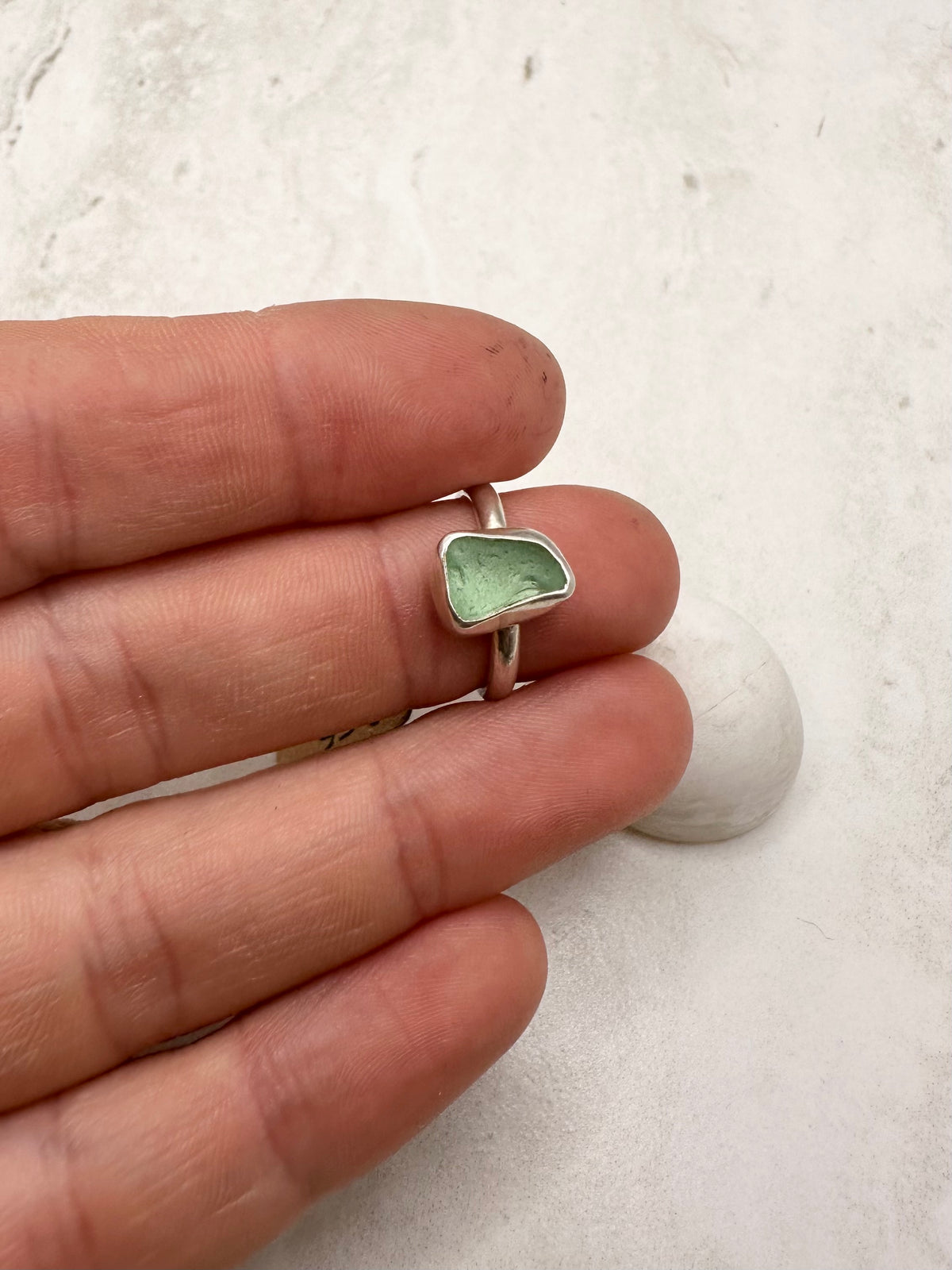 Light Blue Seaglass Ring Silver - H.5