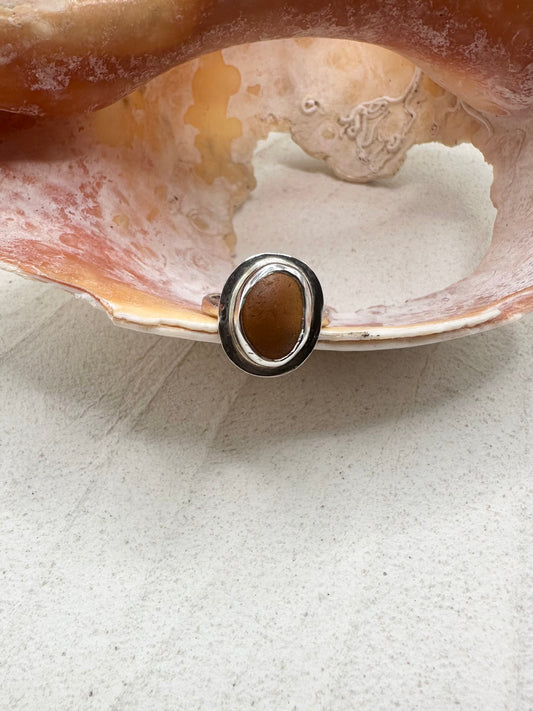 Silver Seaglass Ring in Amber