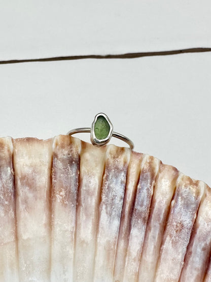 Green Seaglass Ring Silver